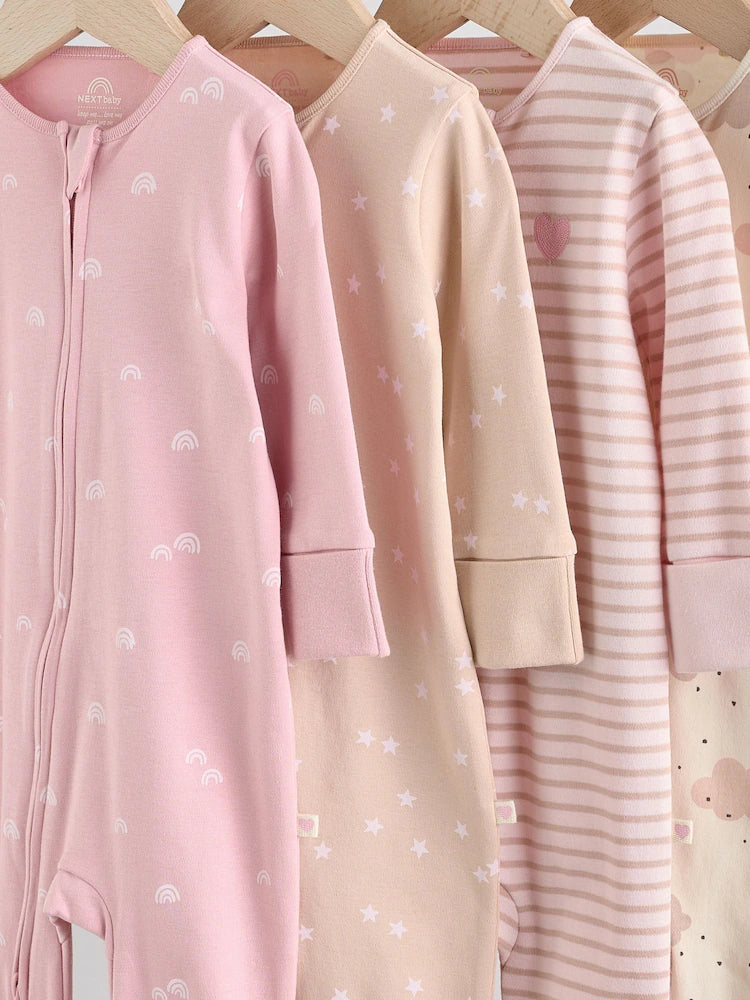 |BabyGirl| Macacão Sem Pés Com Zíper Bidirecional Rosa Para Bebês, Pacote com 4 (0 meses a 3 anos)