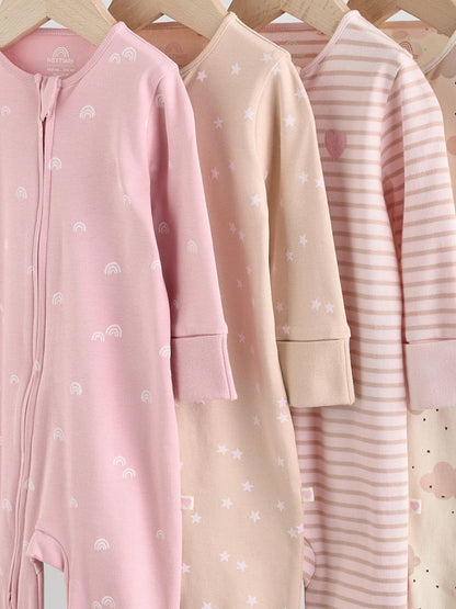 |BabyGirl| Macacão Sem Pés Com Zíper Bidirecional Rosa Para Bebês, Pacote com 4 (0 meses a 3 anos)