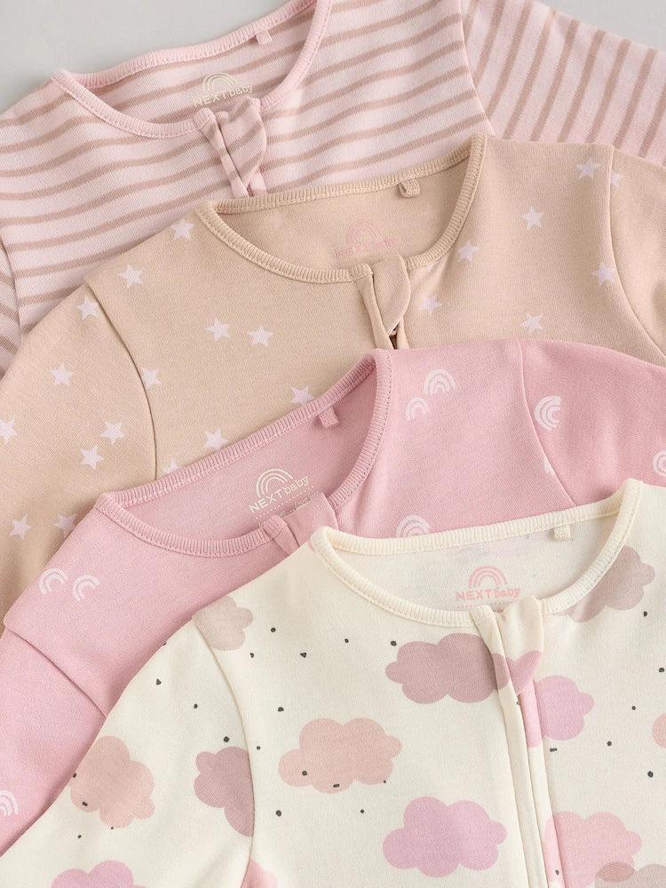 |BabyGirl| Macacão Sem Pés Com Zíper Bidirecional Rosa Para Bebês, Pacote com 4 (0 meses a 3 anos)