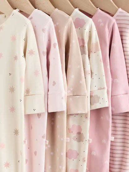 |BabyGirl| Pacote Com 7 Macacões De Dormir Rosa Para Bebês (0 meses a 3 anos)