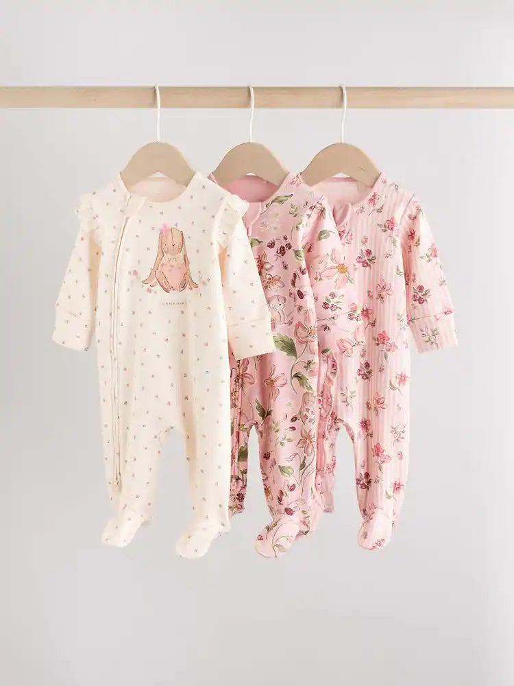 |BabyGirl| Pacote Com 3 Macacões De Dormir Com Zíper Bidirecional Rosa Para Bebê