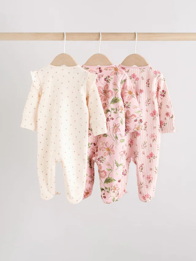 |BabyGirl| Pacote Com 3 Macacões De Dormir Com Zíper Bidirecional Rosa Para Bebê