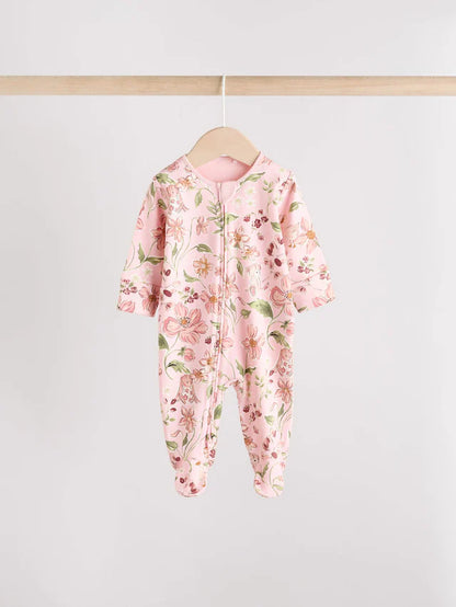 |BabyGirl| Pacote Com 3 Macacões De Dormir Com Zíper Bidirecional Rosa Para Bebê