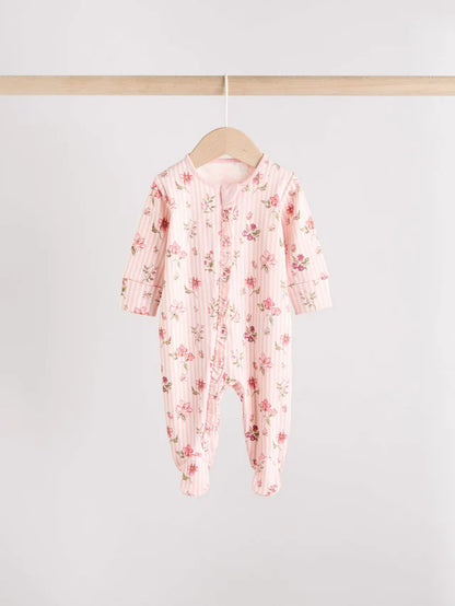 |BabyGirl| Pacote Com 3 Macacões De Dormir Com Zíper Bidirecional Rosa Para Bebê