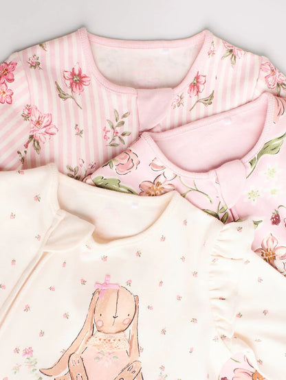 |BabyGirl| Pacote Com 3 Macacões De Dormir Com Zíper Bidirecional Rosa Para Bebê