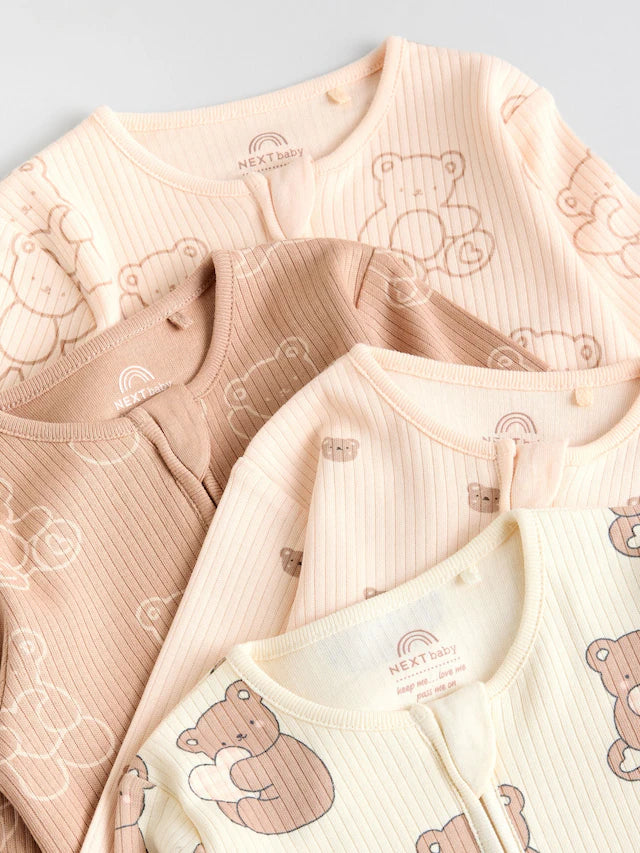 |BabyBoy| Macacão De Dormir Marrom Com Zíper Bidirecional Para Bebês, Pacote com 4 (0 meses a 2 anos)