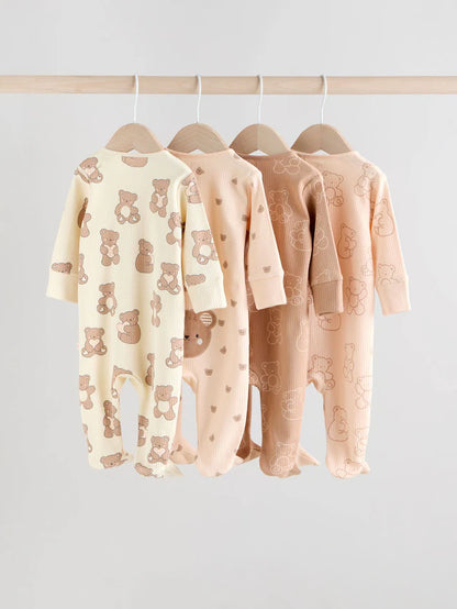 |BabyBoy| Macacão De Dormir Marrom Com Zíper Bidirecional Para Bebês, Pacote com 4 (0 meses a 2 anos)