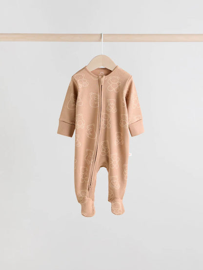 |BabyBoy| Macacão De Dormir Marrom Com Zíper Bidirecional Para Bebês, Pacote com 4 (0 meses a 2 anos)