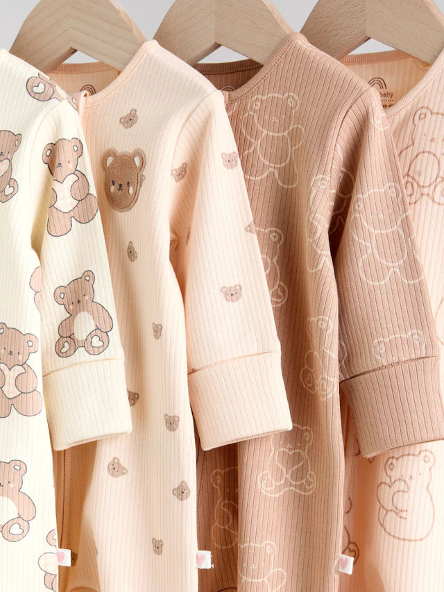 |BabyBoy| Macacão De Dormir Marrom Com Zíper Bidirecional Para Bebês, Pacote com 4 (0 meses a 2 anos)