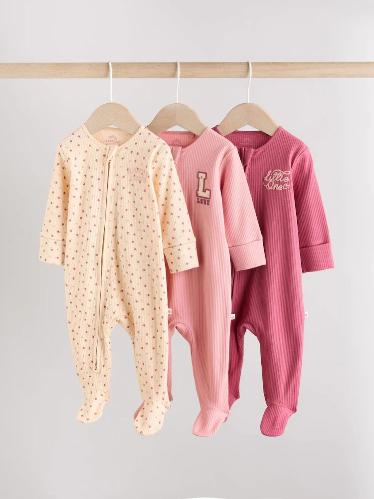 |BabyGirl| Macacão De Dormir Com Estampa Floral e Zíper Bidirecional Rosa Para Bebês, Pacote com 3 (0 meses a 3 anos)