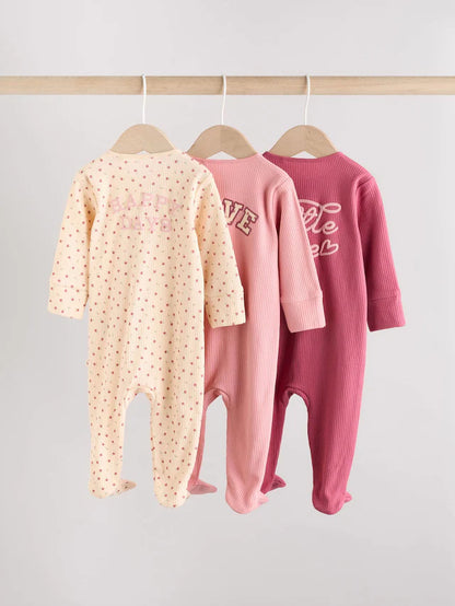 |BabyGirl| Macacão De Dormir Com Estampa Floral e Zíper Bidirecional Rosa Para Bebês, Pacote com 3 (0 meses a 3 anos)