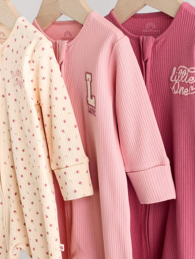 |BabyGirl| Macacão De Dormir Com Estampa Floral e Zíper Bidirecional Rosa Para Bebês, Pacote com 3 (0 meses a 3 anos)