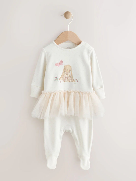 |BabyGirl| Macacão De Dormir Para Bebê Com Tutu De Coelho Cru (0 meses a 2 anos)