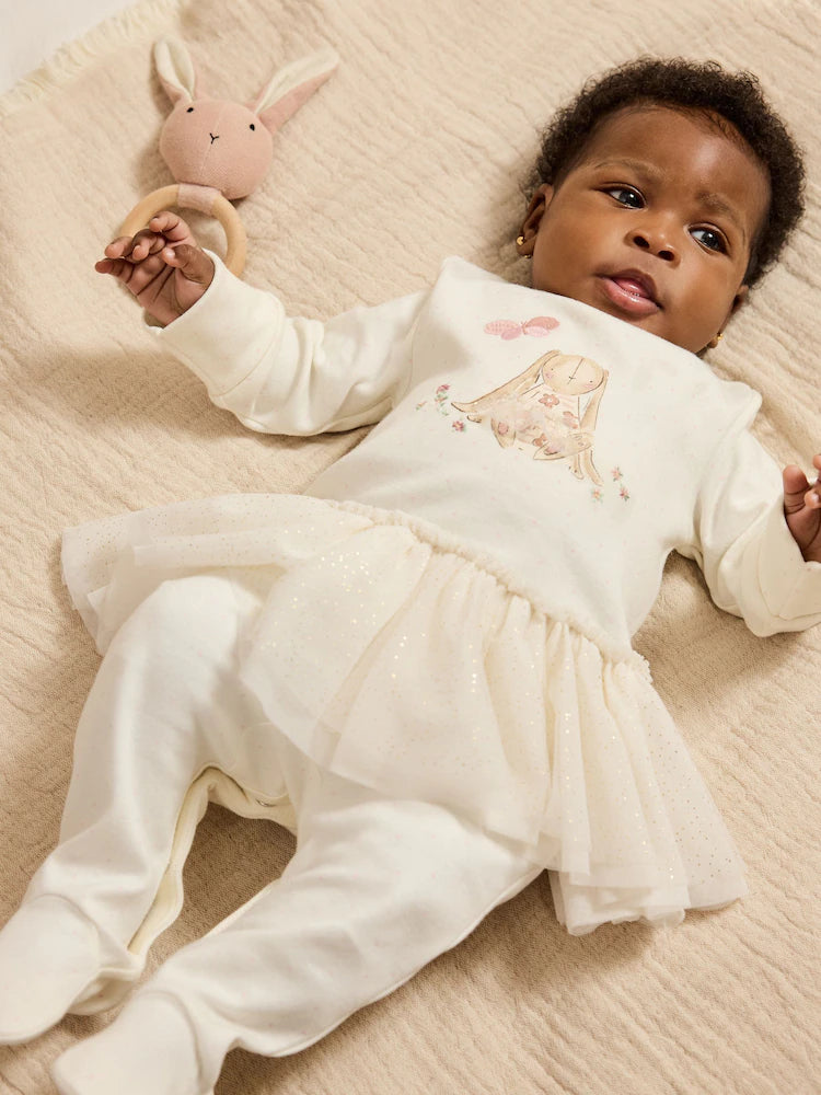 |BabyGirl| Macacão De Dormir Para Bebê Com Tutu De Coelho Cru (0 meses a 2 anos)