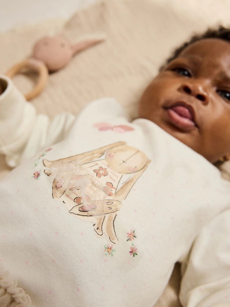 |BabyGirl| Macacão De Dormir Para Bebê Com Tutu De Coelho Cru (0 meses a 2 anos)