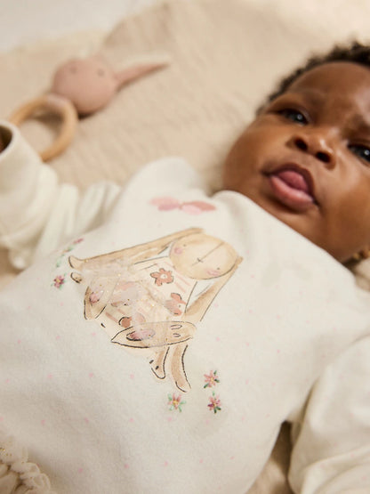 |BabyGirl| Macacão De Dormir Para Bebê Com Tutu De Coelho Cru (0 meses a 2 anos)