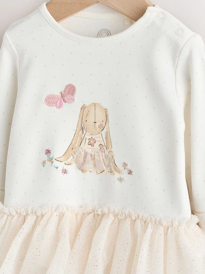 |BabyGirl| Macacão De Dormir Para Bebê Com Tutu De Coelho Cru (0 meses a 2 anos)