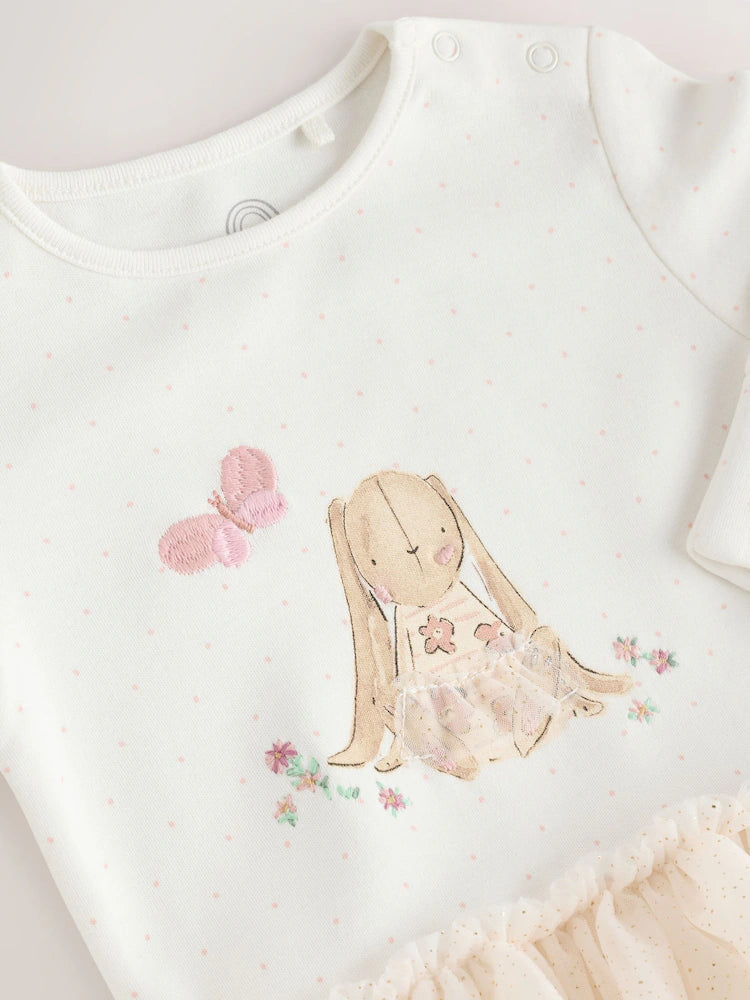 |BabyGirl| Macacão De Dormir Para Bebê Com Tutu De Coelho Cru (0 meses a 2 anos)