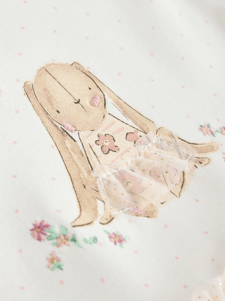 |BabyGirl| Macacão De Dormir Para Bebê Com Tutu De Coelho Cru (0 meses a 2 anos)