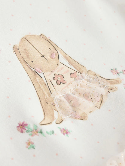 |BabyGirl| Macacão De Dormir Para Bebê Com Tutu De Coelho Cru (0 meses a 2 anos)