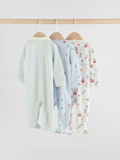 |BabyBoy| Pacote Com 3 Macacões De Dormir Para Bebês Blue London (0 meses a 2 anos)