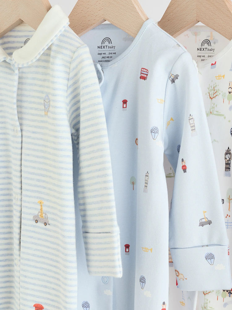 |BabyBoy| Pacote Com 3 Macacões De Dormir Para Bebês Blue London (0 meses a 2 anos)