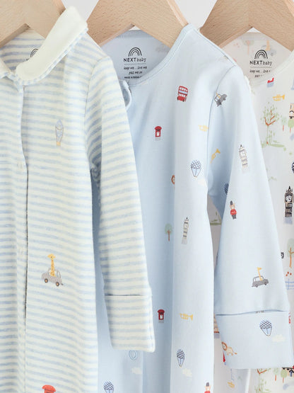 |BabyBoy| Pacote Com 3 Macacões De Dormir Para Bebês Blue London (0 meses a 2 anos)