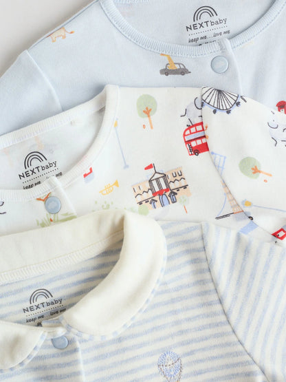 |BabyBoy| Pacote Com 3 Macacões De Dormir Para Bebês Blue London (0 meses a 2 anos)