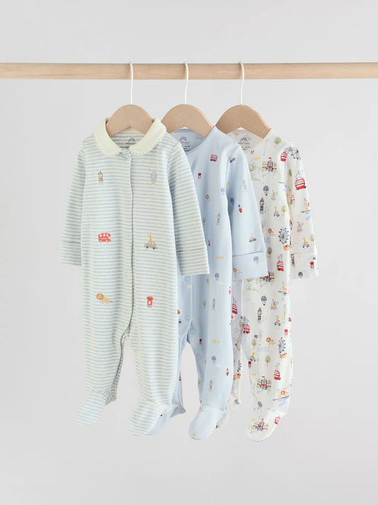 |BabyBoy| Pacote Com 3 Macacões De Dormir Para Bebês Blue London (0 meses a 2 anos)