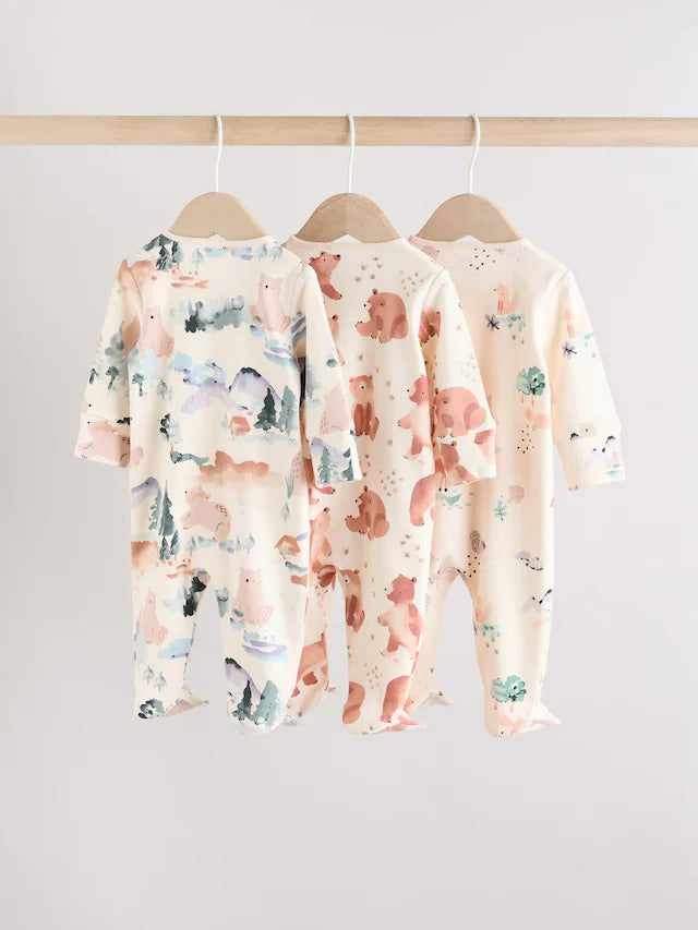 |BabyBoy| Macacão De Dormir Com Zíper Bidirecional Marrom/Laranja Para Bebês, Pacote com 3 (0-2 anos)