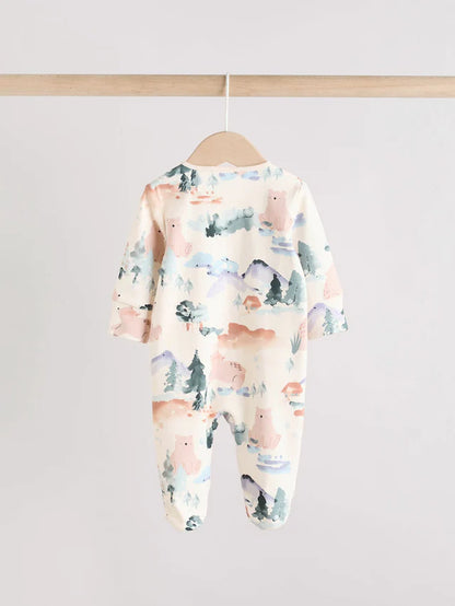 |BabyBoy| Macacão De Dormir Com Zíper Bidirecional Marrom/Laranja Para Bebês, Pacote com 3 (0-2 anos)