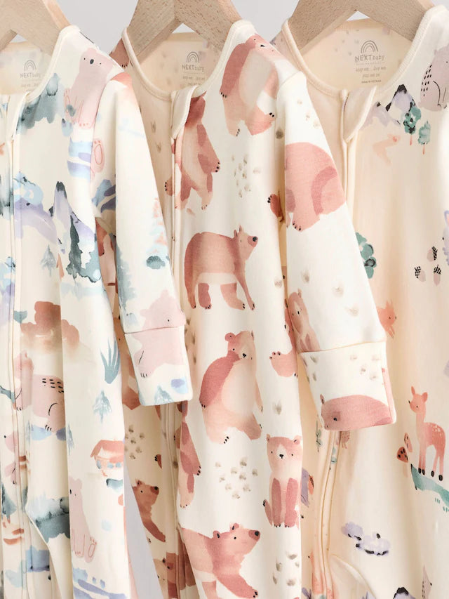 |BabyBoy| Macacão De Dormir Com Zíper Bidirecional Marrom/Laranja Para Bebês, Pacote com 3 (0-2 anos)