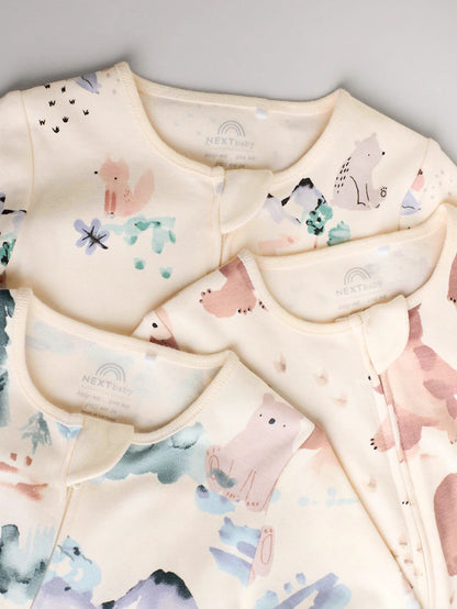 |BabyBoy| Macacão De Dormir Com Zíper Bidirecional Marrom/Laranja Para Bebês, Pacote com 3 (0-2 anos)