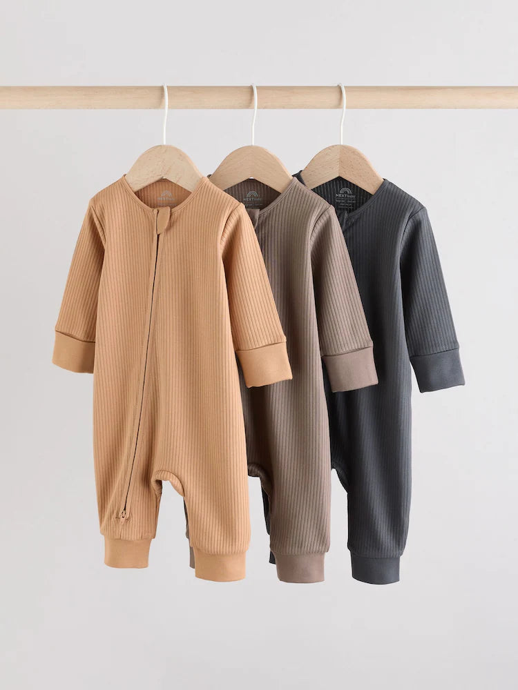 |BabyBoy| Macacão De Dormir Sem Pés Para Bebês, Marrom, Com Zíper Bidirecional, Pacote com 3 (0 meses a 3 anos)