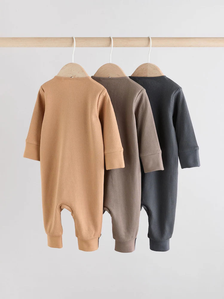 |BabyBoy| Macacão De Dormir Sem Pés Para Bebês, Marrom, Com Zíper Bidirecional, Pacote com 3 (0 meses a 3 anos)