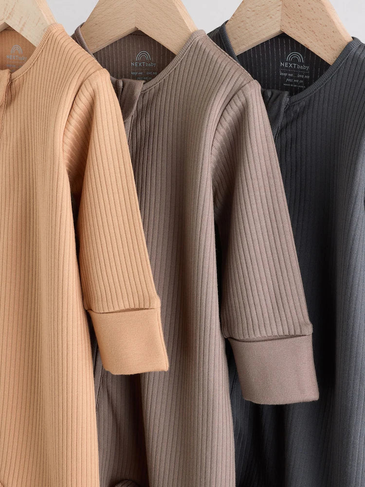 |BabyBoy| Macacão De Dormir Sem Pés Para Bebês, Marrom, Com Zíper Bidirecional, Pacote com 3 (0 meses a 3 anos)