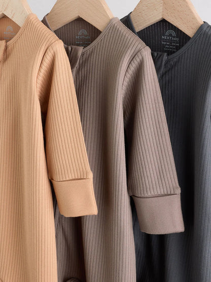 |BabyBoy| Macacão De Dormir Sem Pés Para Bebês, Marrom, Com Zíper Bidirecional, Pacote com 3 (0 meses a 3 anos)