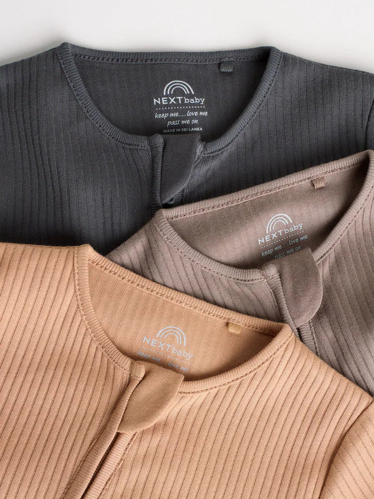 |BabyBoy| Macacão De Dormir Sem Pés Para Bebês, Marrom, Com Zíper Bidirecional, Pacote com 3 (0 meses a 3 anos)