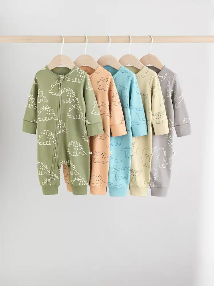 |BabyBoy| Macacão Sem Pés Com Zíper Bidirecional Azul/Verde Para Bebês, Pacote com 5 (0 meses a 3 anos)