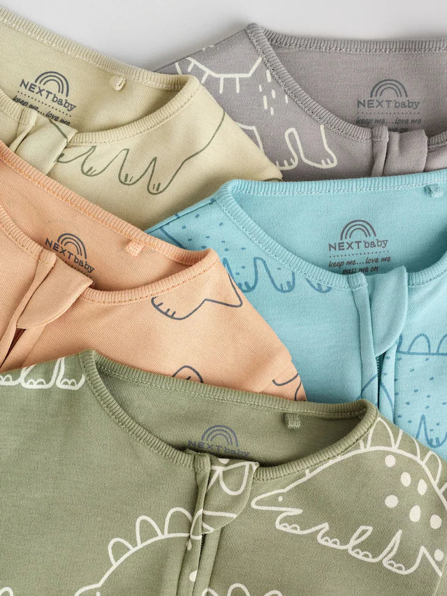 |BabyBoy| Macacão Sem Pés Com Zíper Bidirecional Azul/Verde Para Bebês, Pacote com 5 (0 meses a 3 anos)