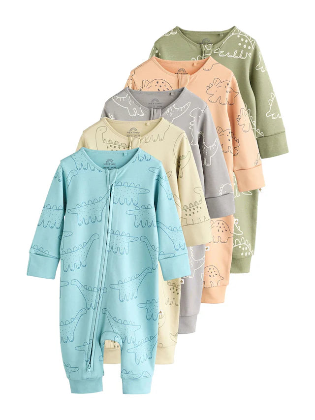 |BabyBoy| Macacão Sem Pés Com Zíper Bidirecional Azul/Verde Para Bebês, Pacote com 5 (0 meses a 3 anos)