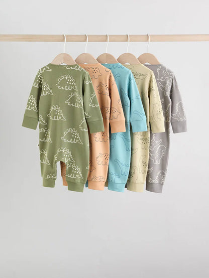 |BabyBoy| Macacão Sem Pés Com Zíper Bidirecional Azul/Verde Para Bebês, Pacote com 5 (0 meses a 3 anos)