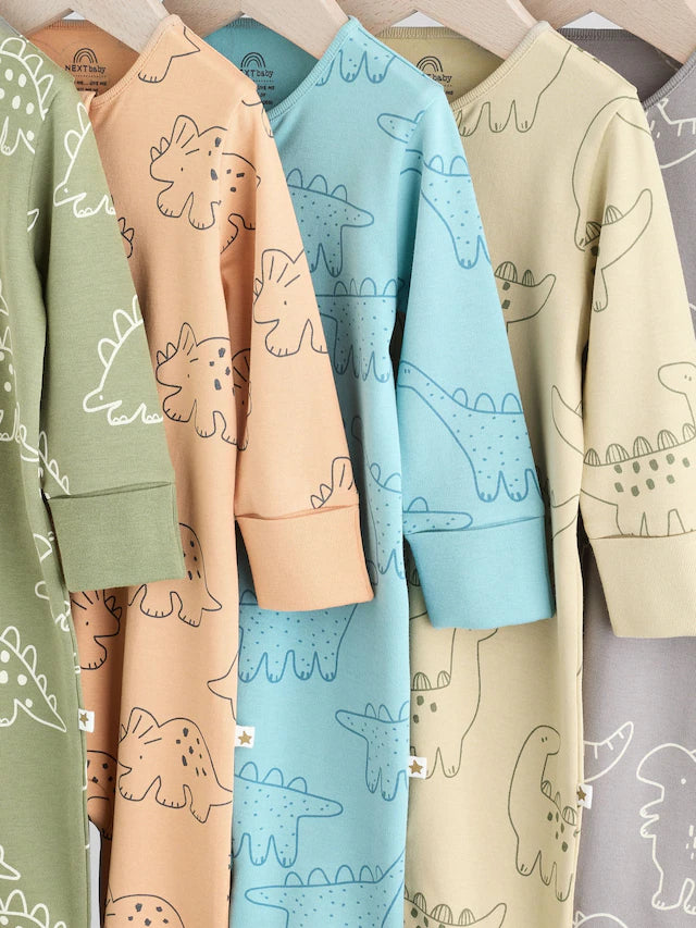 |BabyBoy| Macacão Sem Pés Com Zíper Bidirecional Azul/Verde Para Bebês, Pacote com 5 (0 meses a 3 anos)