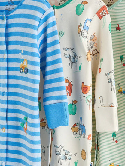 |BabyGirl| Pacote Com 3 Macacões Bordados Azuis Para Bebês (0 a 2 anos)