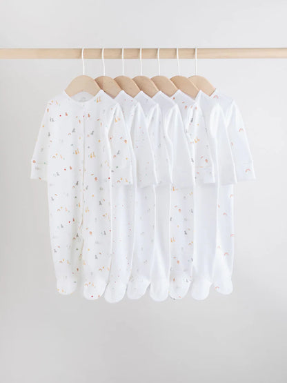 |BabyBoy| Pacote Com 7 Macacões De Dormir Brancos Para Bebês, Pacote com 4 (0-2 anos)