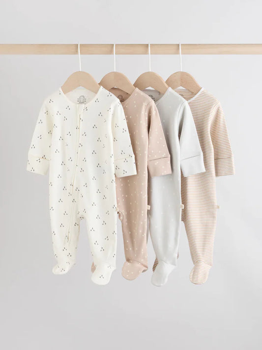 |BabyBoy| Macacão De Dormir Com Ziper Bidirecional Cream Baby, Pacote Com 4 (0-2 anos)