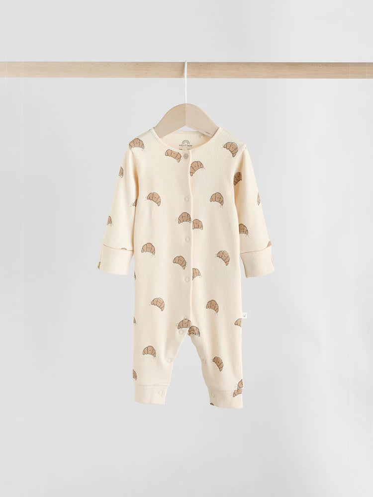 |BabyGirl| Pacote Com 3 Macacões Sem Pés Para Bebês Neutral Croissant Breakfast (0 meses a 3 anos)