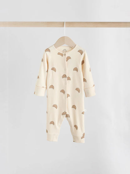 |BabyGirl| Pacote Com 3 Macacões Sem Pés Para Bebês Neutral Croissant Breakfast (0 meses a 3 anos)