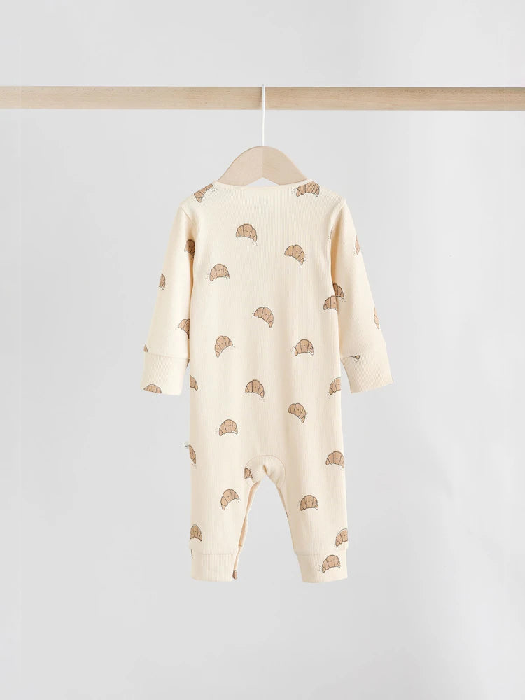 |BabyGirl| Pacote Com 3 Macacões Sem Pés Para Bebês Neutral Croissant Breakfast (0 meses a 3 anos)