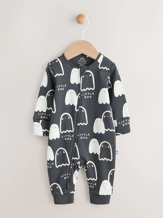 |BabyBoy| Macacão De Dormir Preto Para Bebê Halloween Ghost Com Zíper Bidirecional (0 meses a 2 anos)